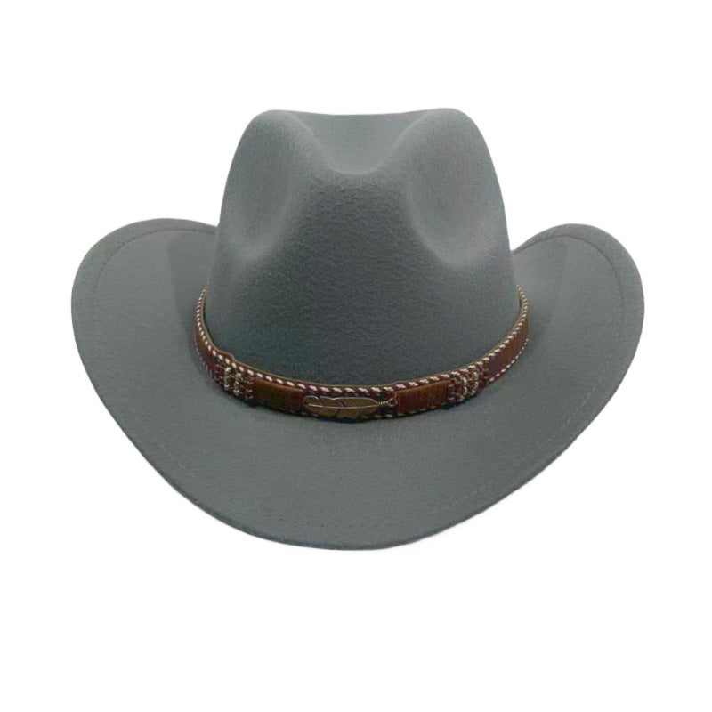Curling Cowboy Hat Men's And Women's Leaf Belt Fur Felt Hat - Urban Caps