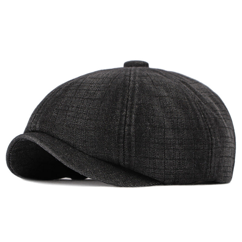 Spring And Autumn Washed Denim Octagonal Beret - Urban Caps