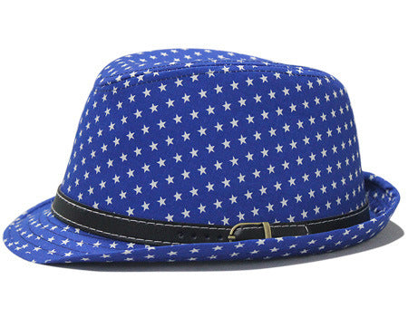 Star Print Hip Hop Belt Buckle Fedora Hat - Urban Caps