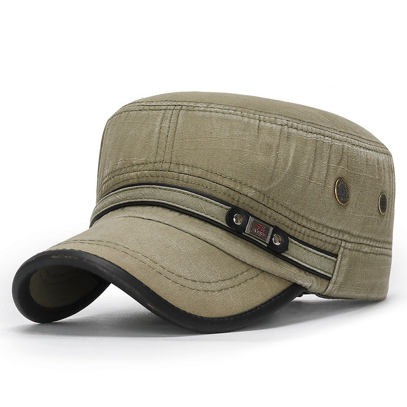 Distressed Flat-top Leather-trimmed Vintage Cotton Hat - Urban Caps