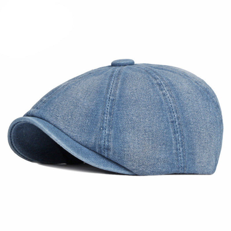 Spring And Autumn Washed Denim Octagonal Beret - Urban Caps