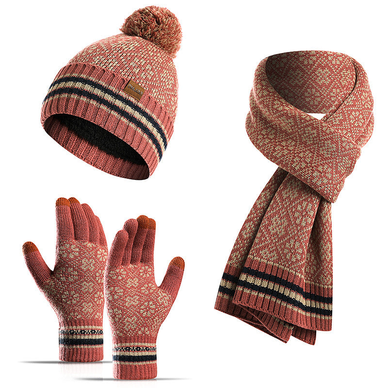 Three-piece Winter New Knitted Warm Woolen Hat Scarf And Gloves - Urban Caps