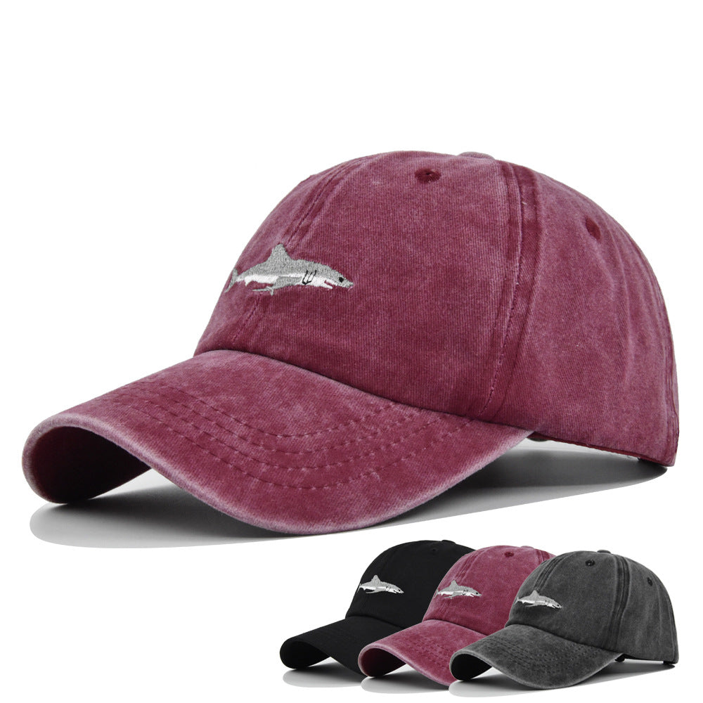 Small Fish Three-Dimensional Embroidery Washed and Distressed Peaked Hat