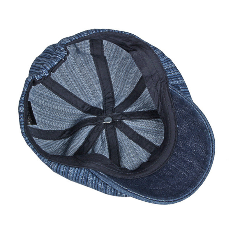 Spring And Autumn Washed Denim Octagonal Beret - Urban Caps