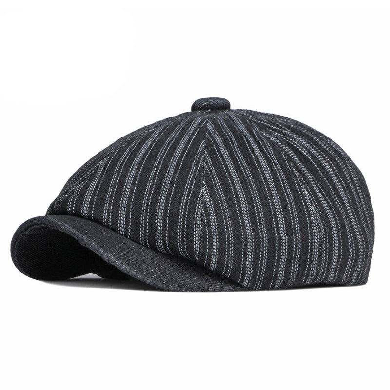Spring And Autumn Washed Denim Octagonal Beret - Urban Caps