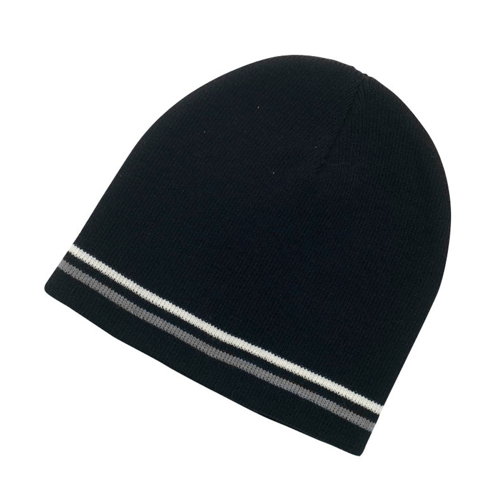 Double Stripe Beanie – Acrylic Knit, One Size Fits Most, Contrast Double Stripe - Urban Caps
