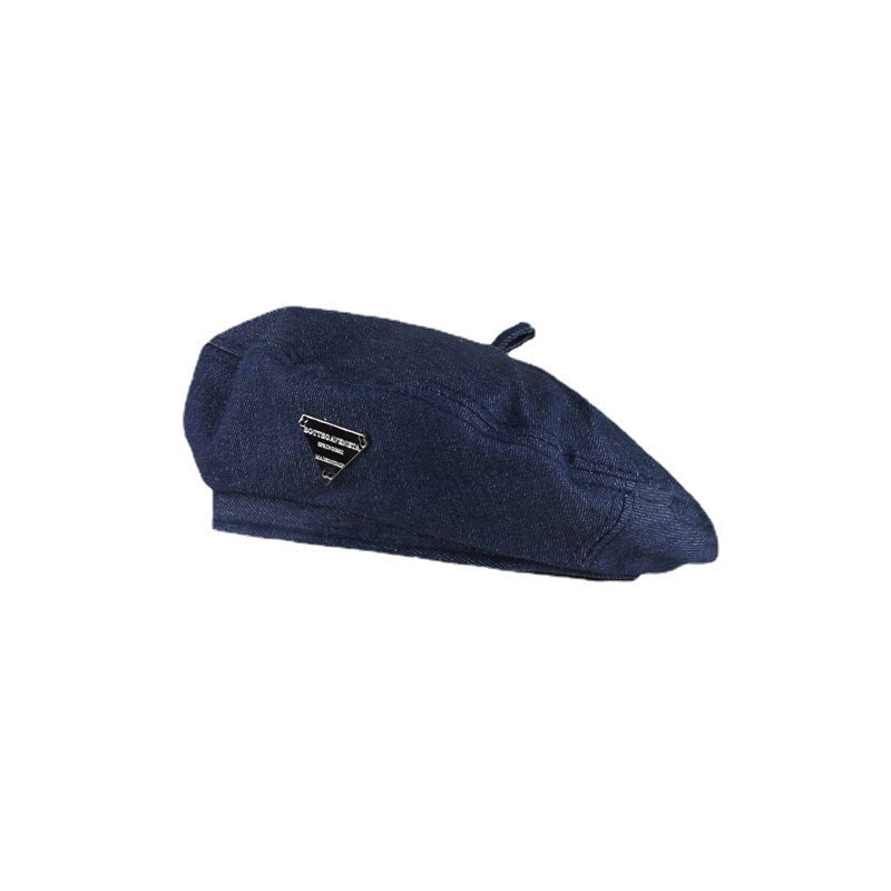 Women's Denim Beret – Japanese Vintage Style with Metal Detail - Urban Caps