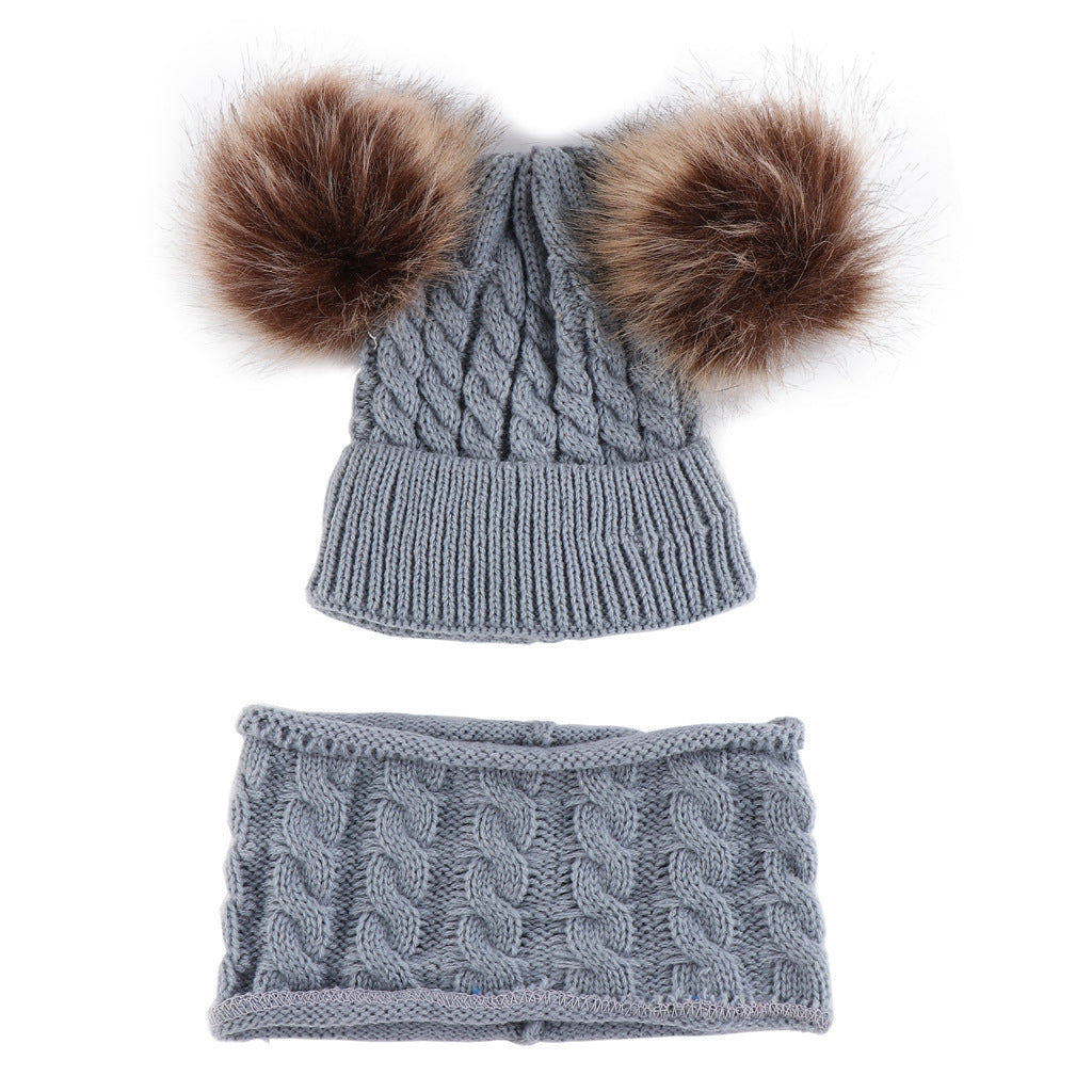 Baby Double Ball Woolen Hat Scarf Set - Urban Caps