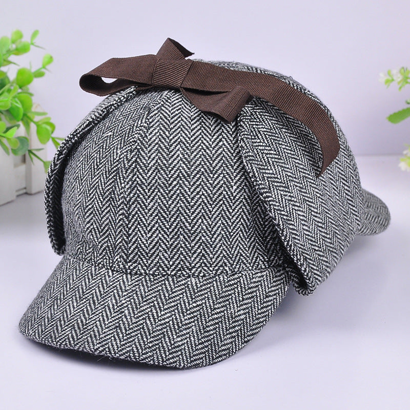 Vintage Plaid Double Brim Baseball Caps for Men and Women Autumn and Winter Ear Protection Double Brim Sunshade