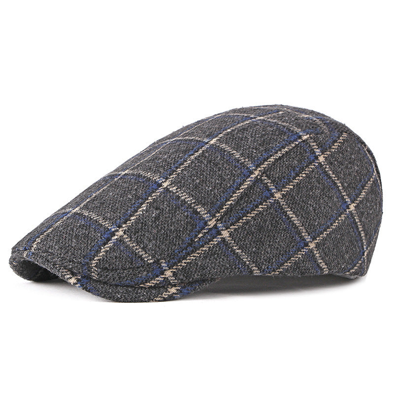 New Style Hat Male British Retro Woolen Beret Casual Plaid - Urban Caps