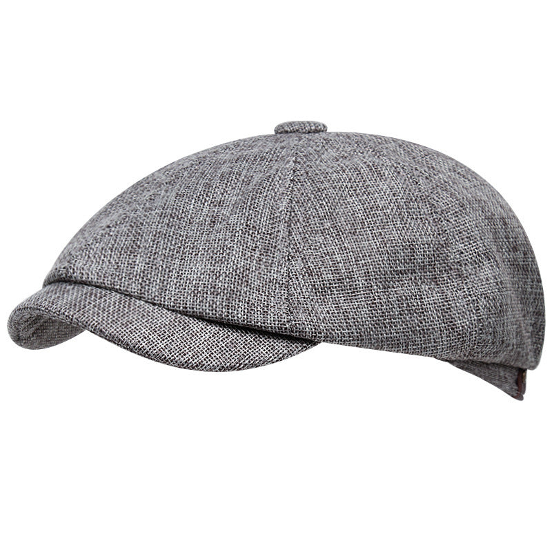 Linen Flat Top Newsboy Beret – Retro Short Brim Cap | One Size - Urban Caps