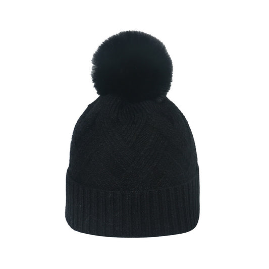 Trend Cross-border Fur Ball Woolen Cap Braiding Thread Plaid Knitted Hat - Urban Caps
