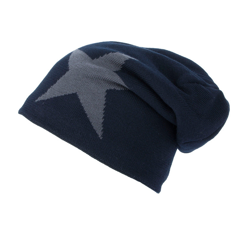 Fleece-lined Warm Big Five-pointed Star Knitted Woolen Hat - Urban Caps
