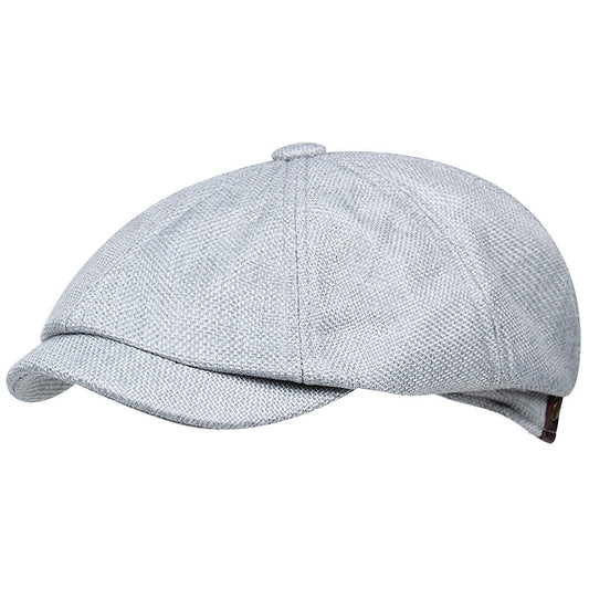 Linen Flat Top Newsboy Beret – Retro Short Brim Cap | One Size - Urban Caps