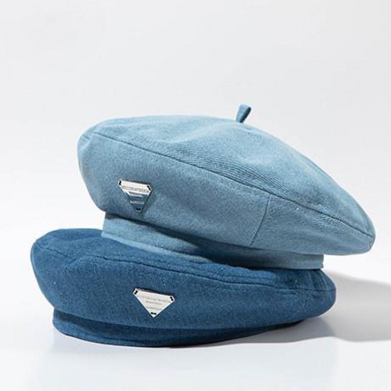 Women's Denim Beret – Japanese Vintage Style with Metal Detail - Urban Caps