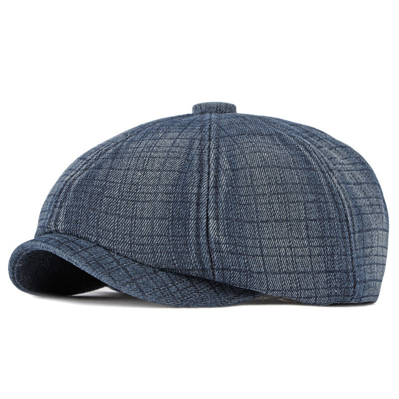 Spring And Autumn Washed Denim Octagonal Beret - Urban Caps