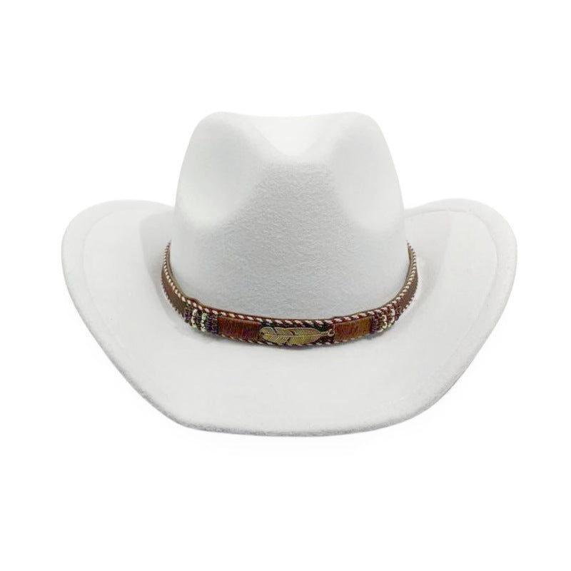Curling Cowboy Hat Men's And Women's Leaf Belt Fur Felt Hat - Urban Caps