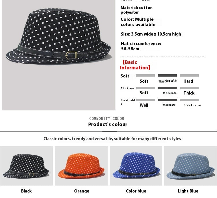 Star Print Hip Hop Belt Buckle Fedora Hat - Urban Caps