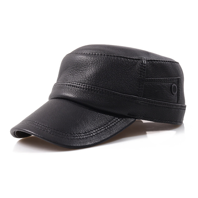 Men’s Genuine Leather Flat-Top Newsboy Cap – Sheepskin Autumn Travel Hat | XL–XXL Sizes