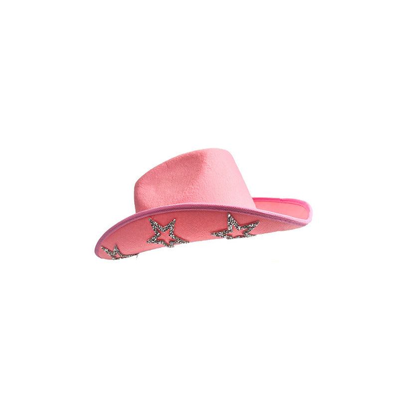 Western Cowboy Hat Rhinestone Five-pointed Star Fedora Hat - Urban Caps