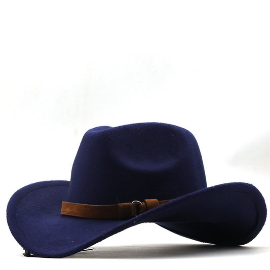 Casual Retro Belt Autumn And Winter Men's And Women's Woolen Western Cowboy Hat - Urban Caps