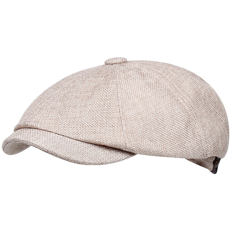 Linen Flat Top Newsboy Beret – Retro Short Brim Cap | One Size - Urban Caps