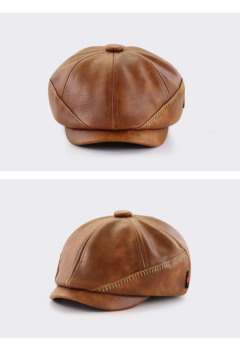 PU Leather Newsboy Cap – Vintage 8-Panel Conductor Hat | Men’s Classic Flat Cap
