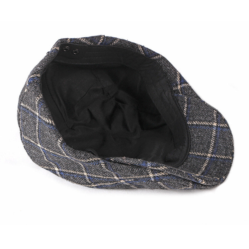 New Style Hat Male British Retro Woolen Beret Casual Plaid - Urban Caps