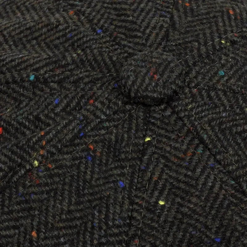 Flecked Herringbone Wool Newsboy Cap - Timeless Wool With Flecked Herringbone Pattern