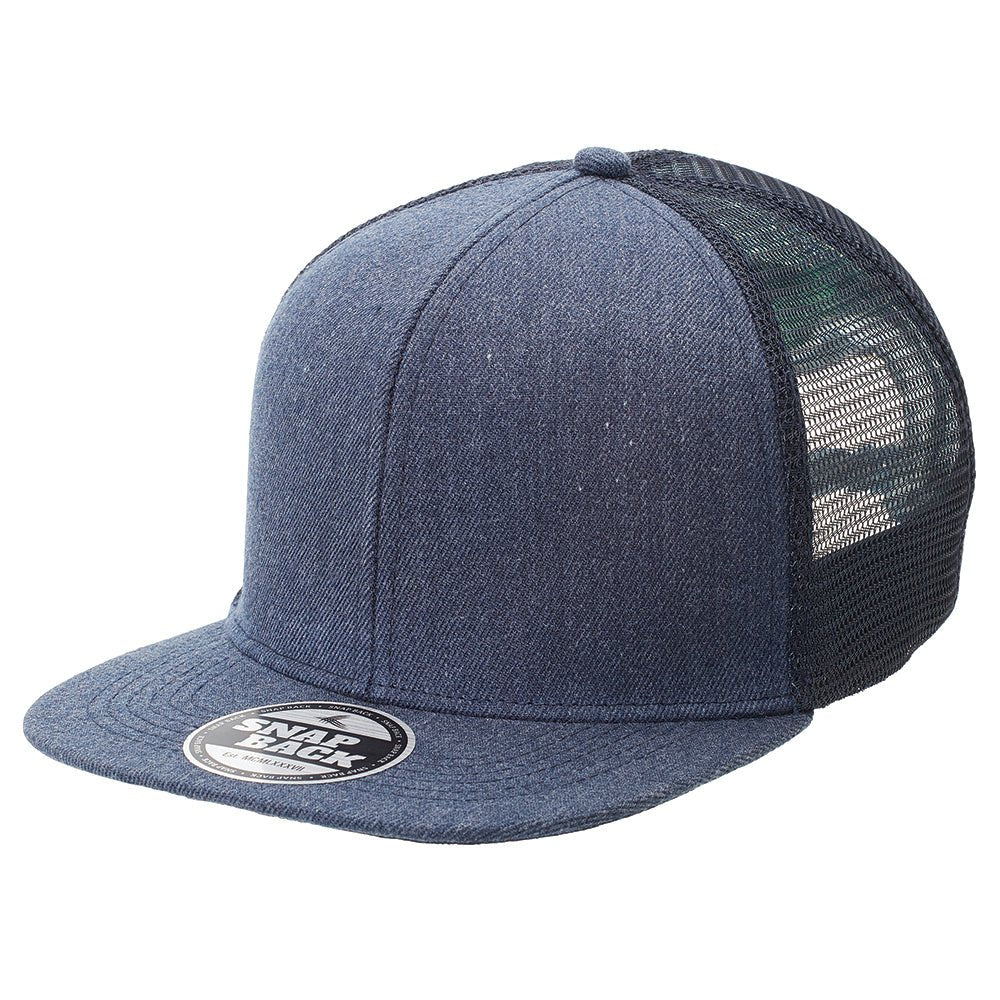 Heathered Flat Peak Trucker Cap – Structured 6 - Panel, Breathable Mesh, Adjustable Snapback - Urban Caps