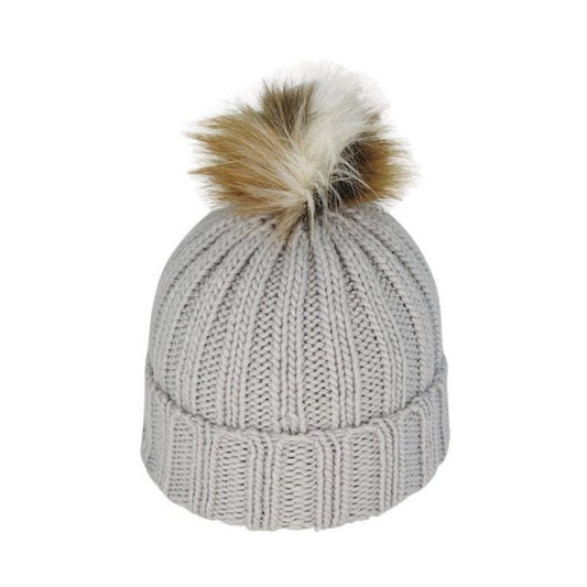 Juniper Kid’s Chunky Knit Beanie with Faux Fur Pom – Acrylic Winter Hat - Urban Caps