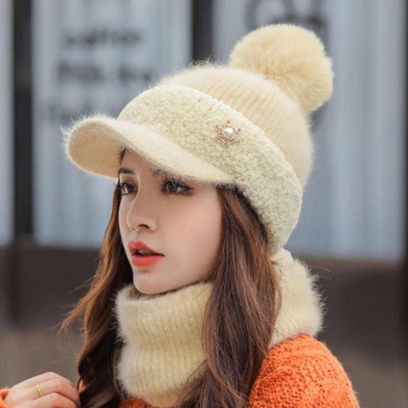 Korean - Style Windproof Beanie – Winter Knit Wool Hat with Optional Matching Scarf - Urban Caps