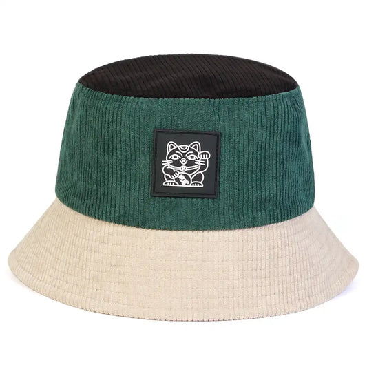 Lucky Cat Corduroy Bucket Hat - Embroidered Logo On Durable Corduroy For Casual Style