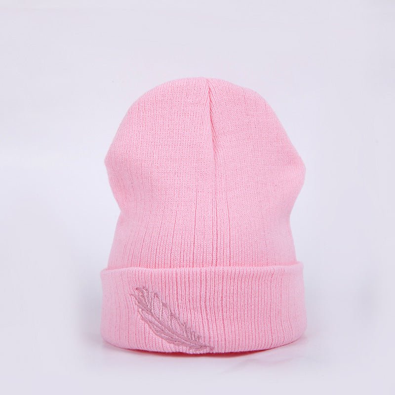 Men's And Women's Versatile Embroidered Feather Knit Hat - Urban Caps
