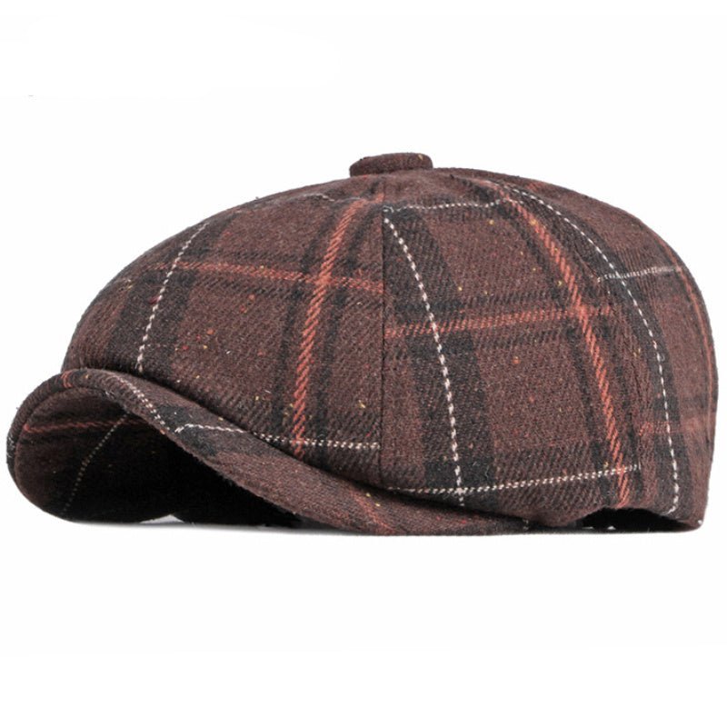 Men's Warm British Vintage Octagonal Hat Plaid Casual - Urban Caps