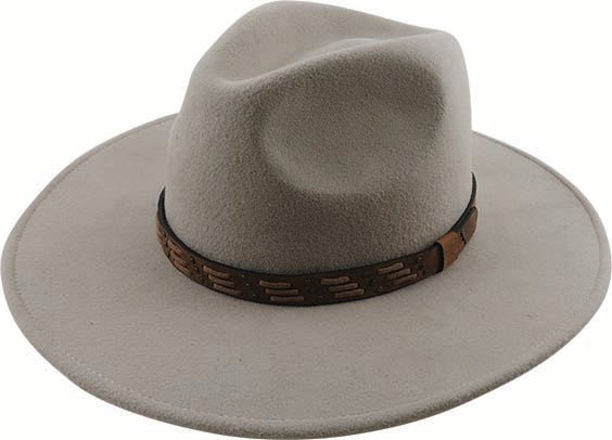 Men's Wool Felt Safari Hat with Leather and Stud - Laced Trim – Pinched Crown & Wide Brim - Urban Caps