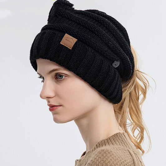 Outdoor Wool Beanie with Mask Hooks – Warm Knit Winter Hat with Ear Loop Support - Urban Caps