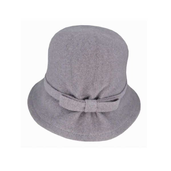 Sophia – Boiled Wool Cloche Hat with Gathered Back and Bow - Urban Caps