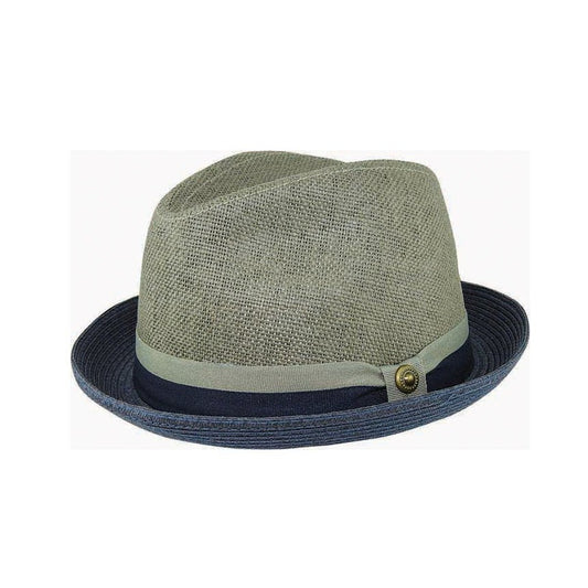 Two - Tone Woven Trilby Hat with Braided Brim, Petersham Band and Stud Trim - Urban Caps