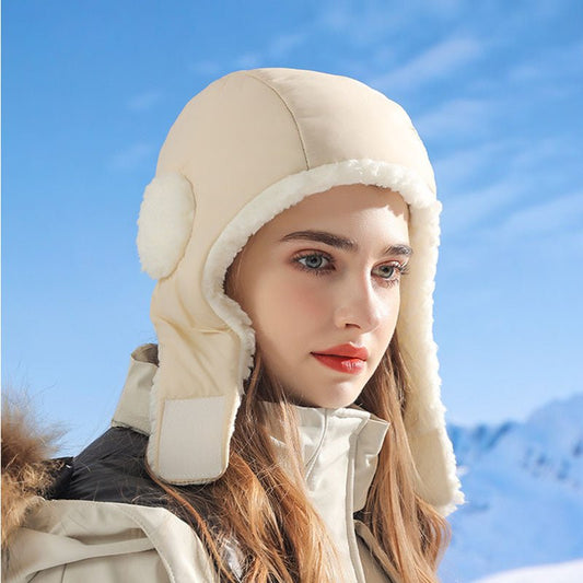 Women's Plush Winter Beanie – Windproof Down Hat with Ear Warmers for Cycling & Outdoor Cold - Urban Caps