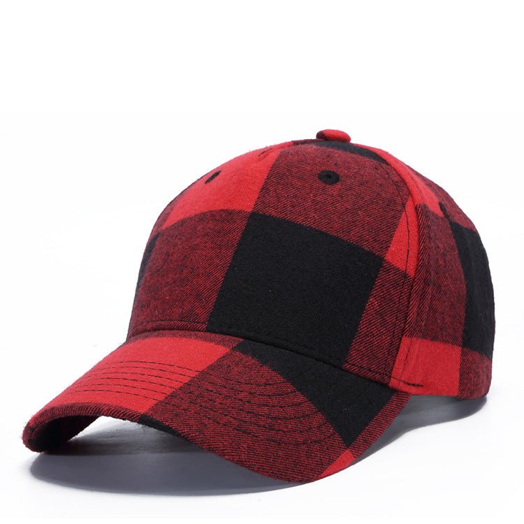 Black Red Check Peak Baseball Hat - Urban Caps
