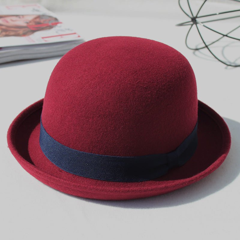 Casual British Style Round Top Curled Wool Fedoras Hat - Urban Caps