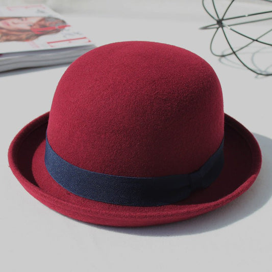 Casual British Style Round Top Curled Wool Fedoras Hat - Urban Caps