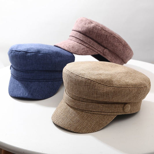 Casual Flat Top Military Hat Cotton Linen Flat Cap - Urban Caps