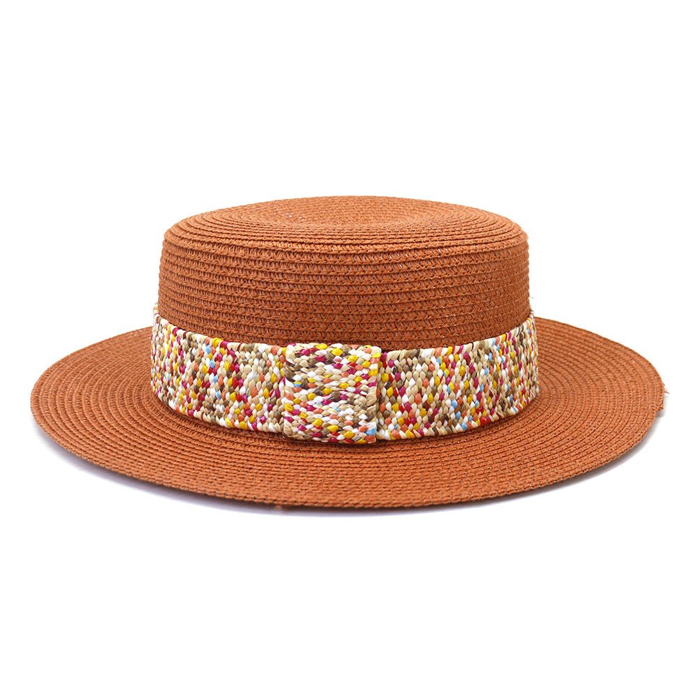 Color Flat Top Straw Hat Outdoor Travel Hat - Urban Caps