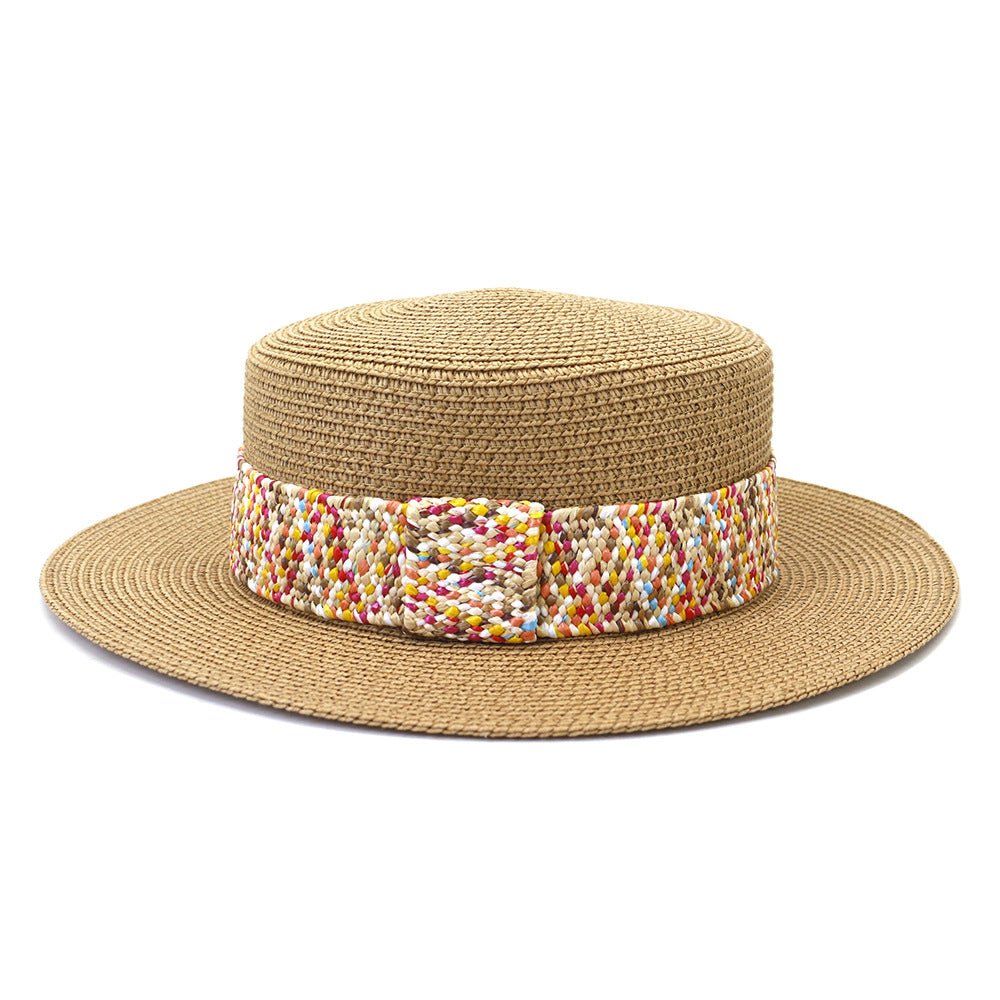 Color Flat Top Straw Hat Outdoor Travel Hat - Urban Caps