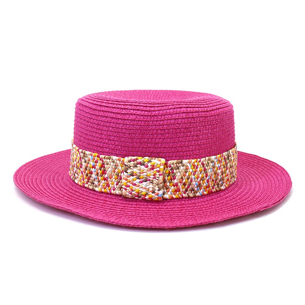 Color Flat Top Straw Hat Outdoor Travel Hat - Urban Caps
