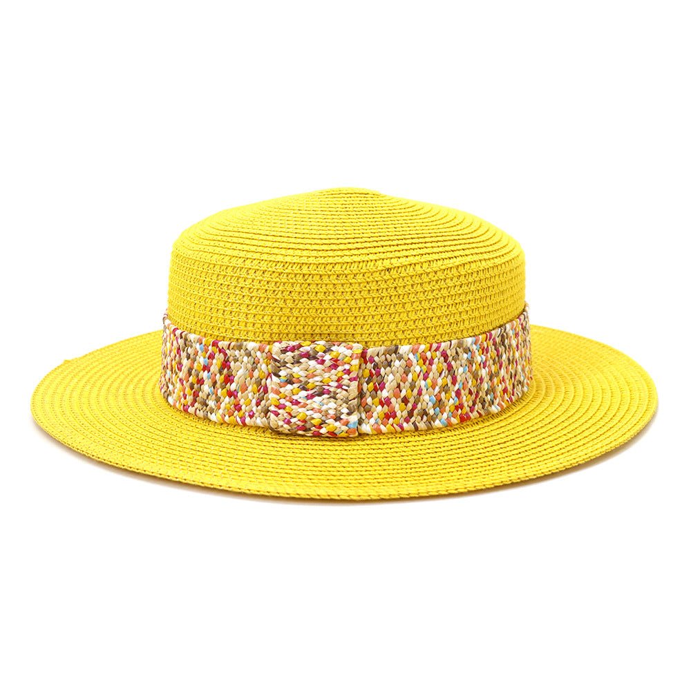 Color Flat Top Straw Hat Outdoor Travel Hat - Urban Caps