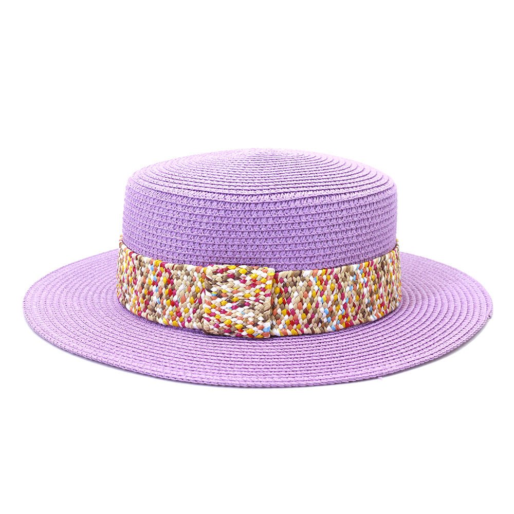 Color Flat Top Straw Hat Outdoor Travel Hat - Urban Caps