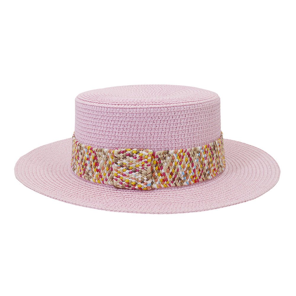 Color Flat Top Straw Hat Outdoor Travel Hat - Urban Caps